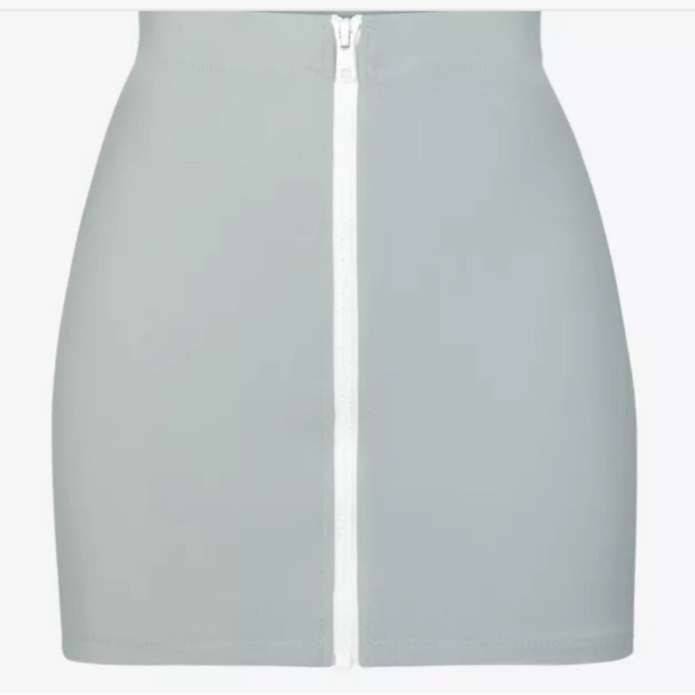 Skims Sporty Zipper Swim Mini Skirt Pacific Blue with White Contrast NWT